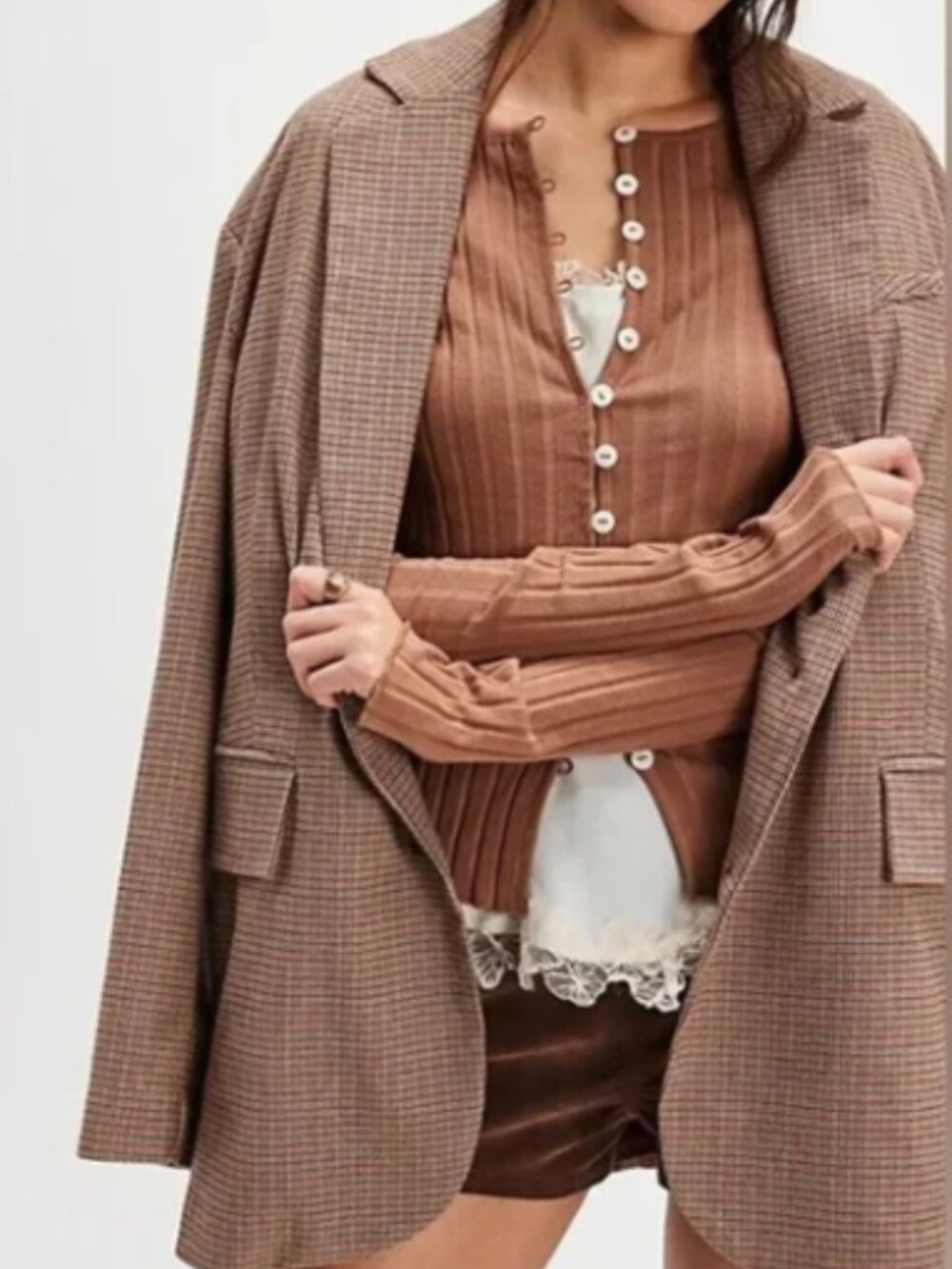 FREE PEOPLE Tilly Ribbed Cardigan Ribbed Button Down in Brown NWT